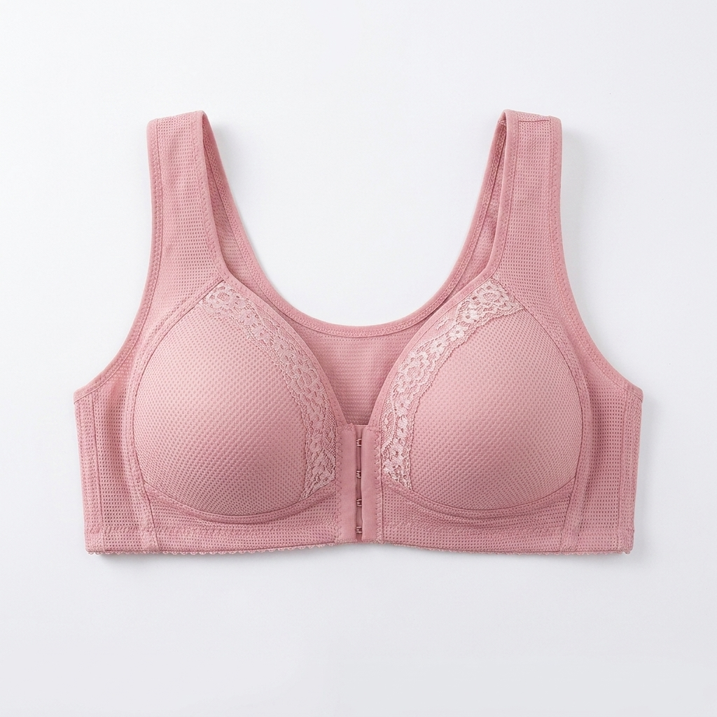 VivaFemme – Wireless Front-Closure Bra with Lace Accent - Souliia
