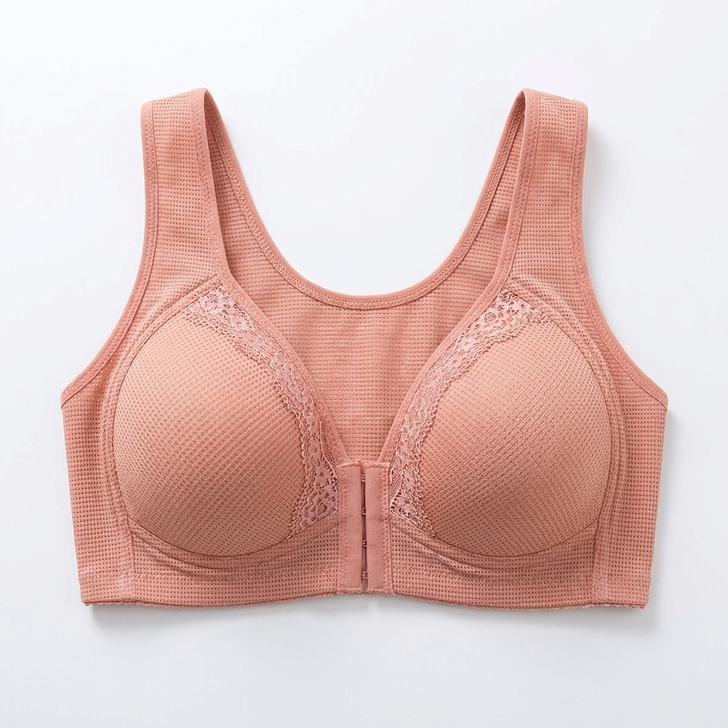 VivaFemme – Wireless Front-Closure Bra with Lace Accent - Souliia
