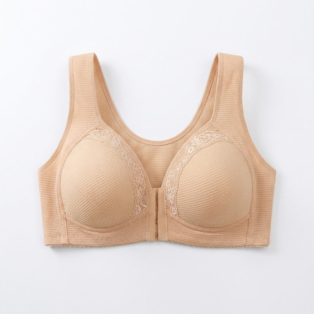 VivaFemme – Wireless Front-Closure Bra with Lace Accent - Souliia