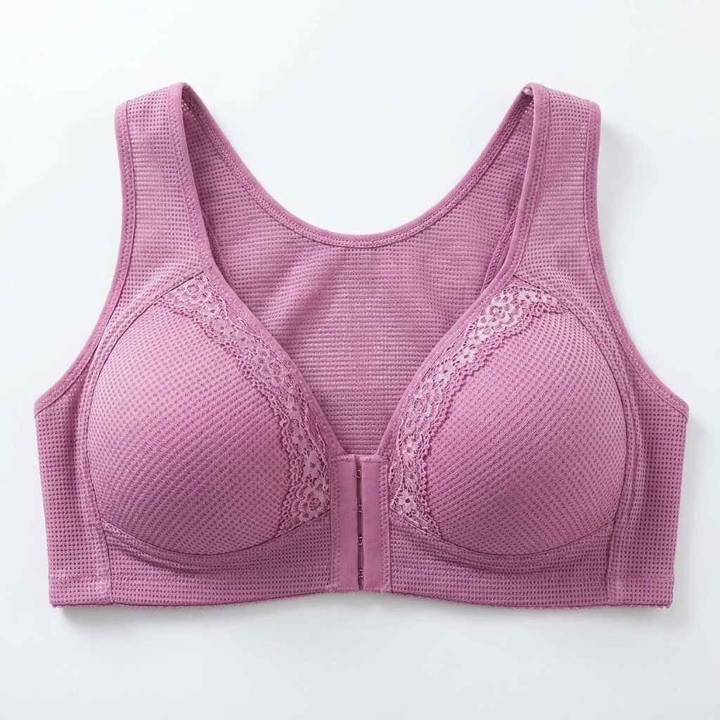 VivaFemme – Wireless Front-Closure Bra with Lace Accent - Souliia