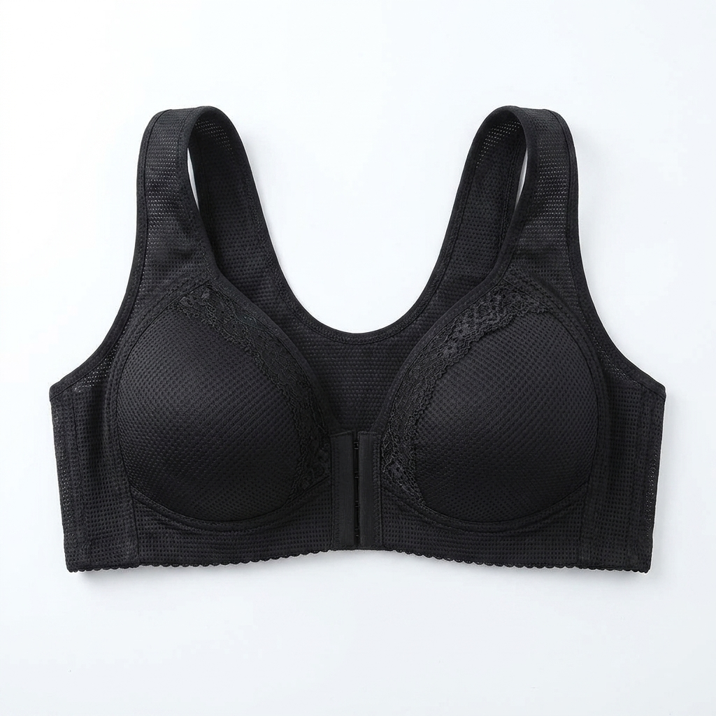 VivaFemme – Wireless Front-Closure Bra with Lace Accent - Souliia