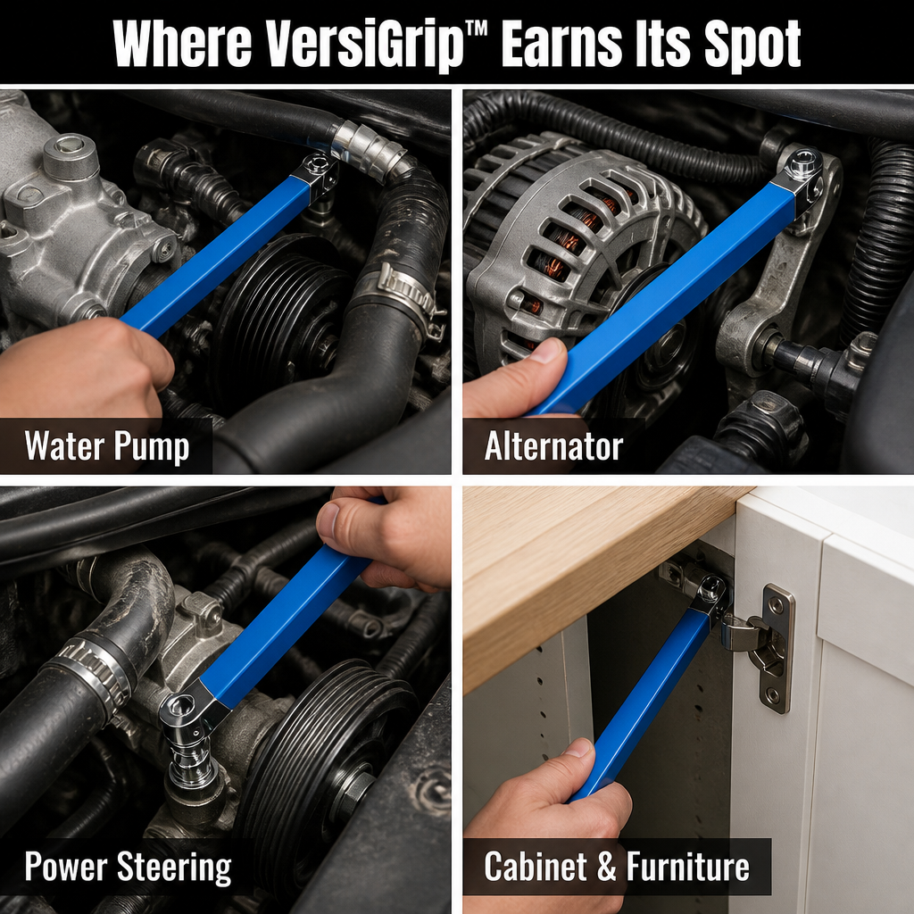VersiGrip — Reach Buried Engine Bolts in Half-Inch Gaps With Zero Swing Arc - Souliia