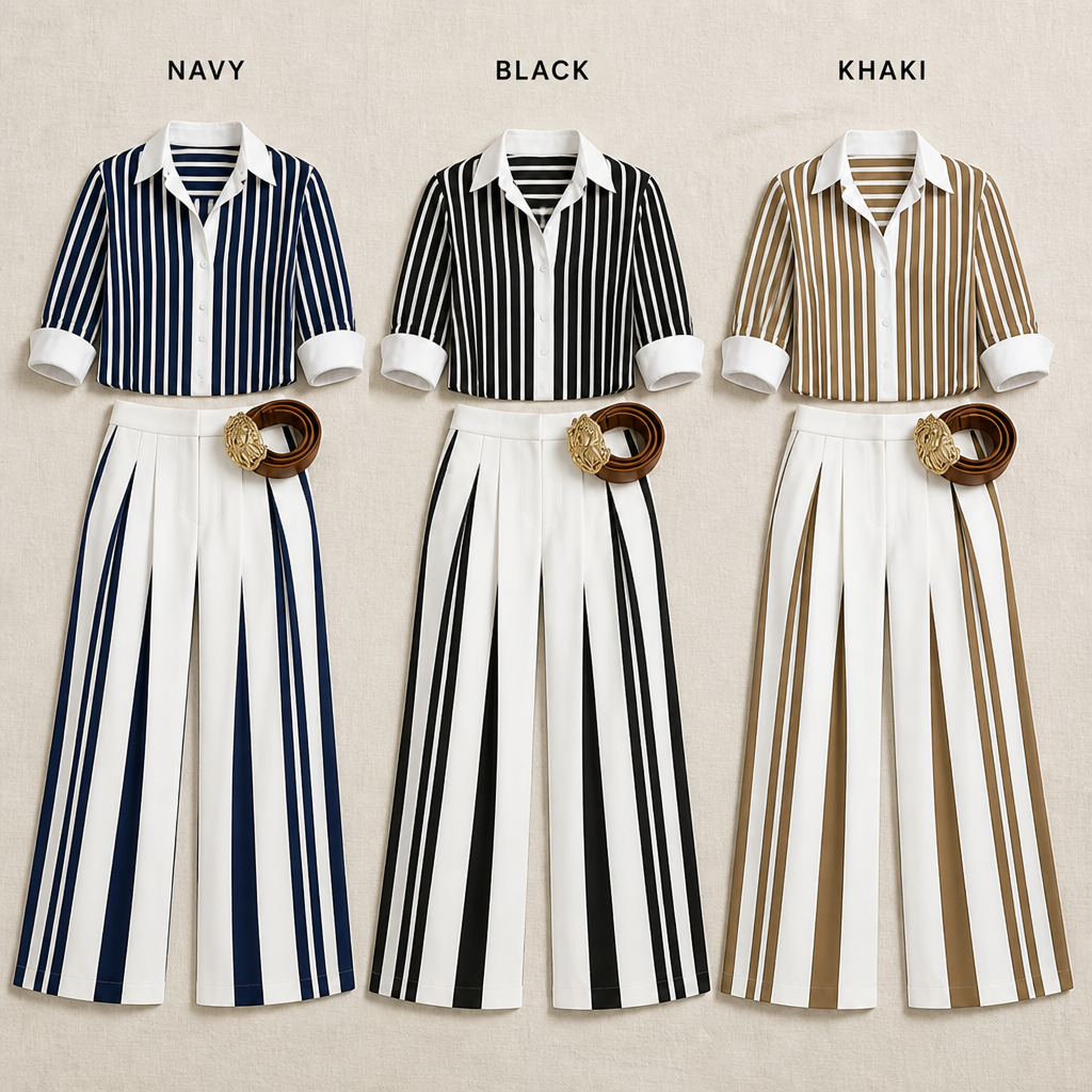 VeroLuxe — Pull On a Striped Set That Looks Like You Hired a Stylist | Belt Included - Souliia