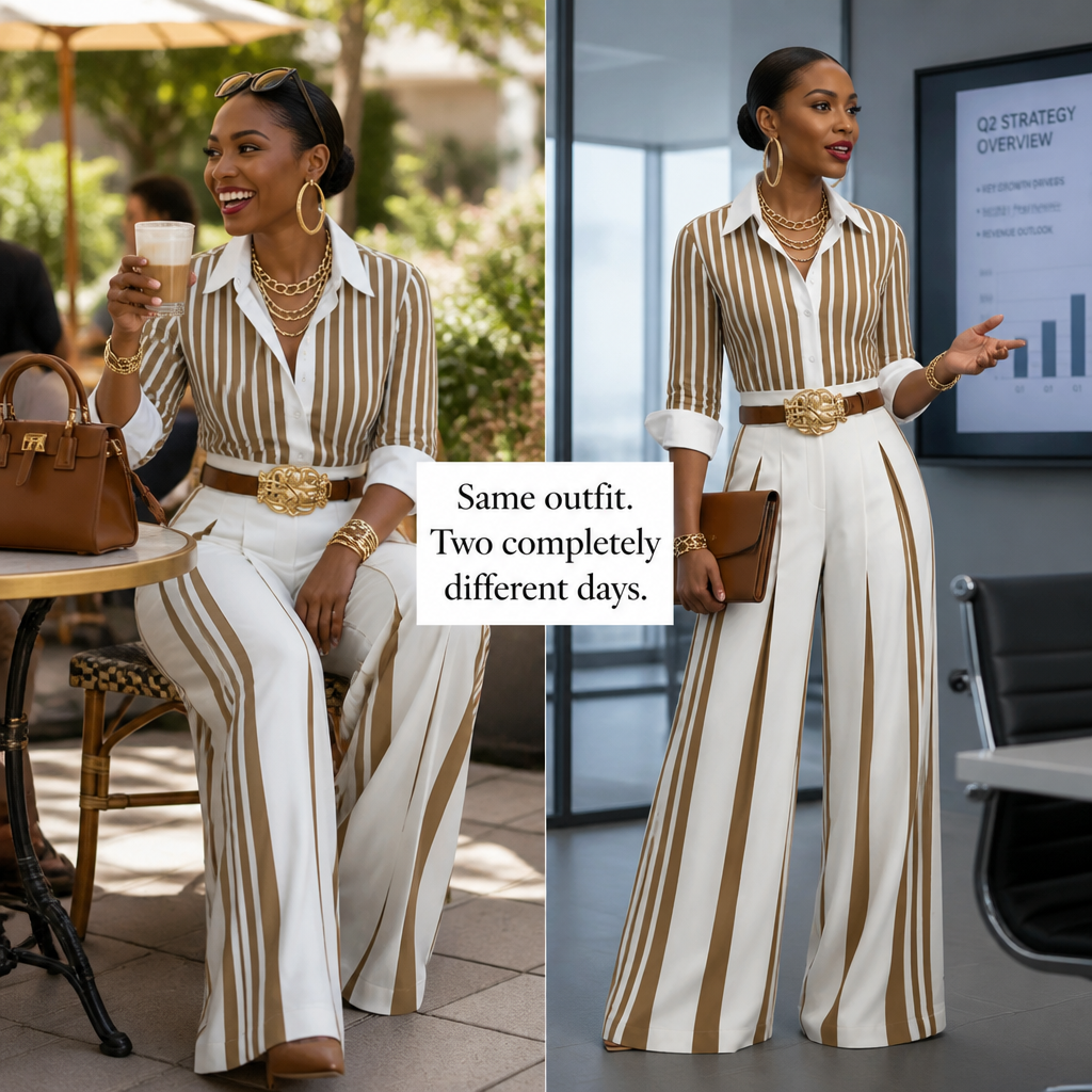 VeroLuxe — Pull On a Striped Set That Looks Like You Hired a Stylist | Belt Included - Souliia