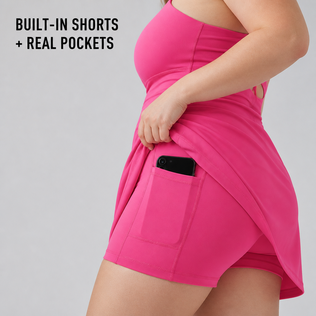 VerveStride – Backless Athletic Dress with Built-In Shorts & Side Pockets - Souliia