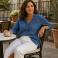 VelaFemme – Blouse en denim décontractée à volants sur le devant et ourlet asymétrique - Souliia