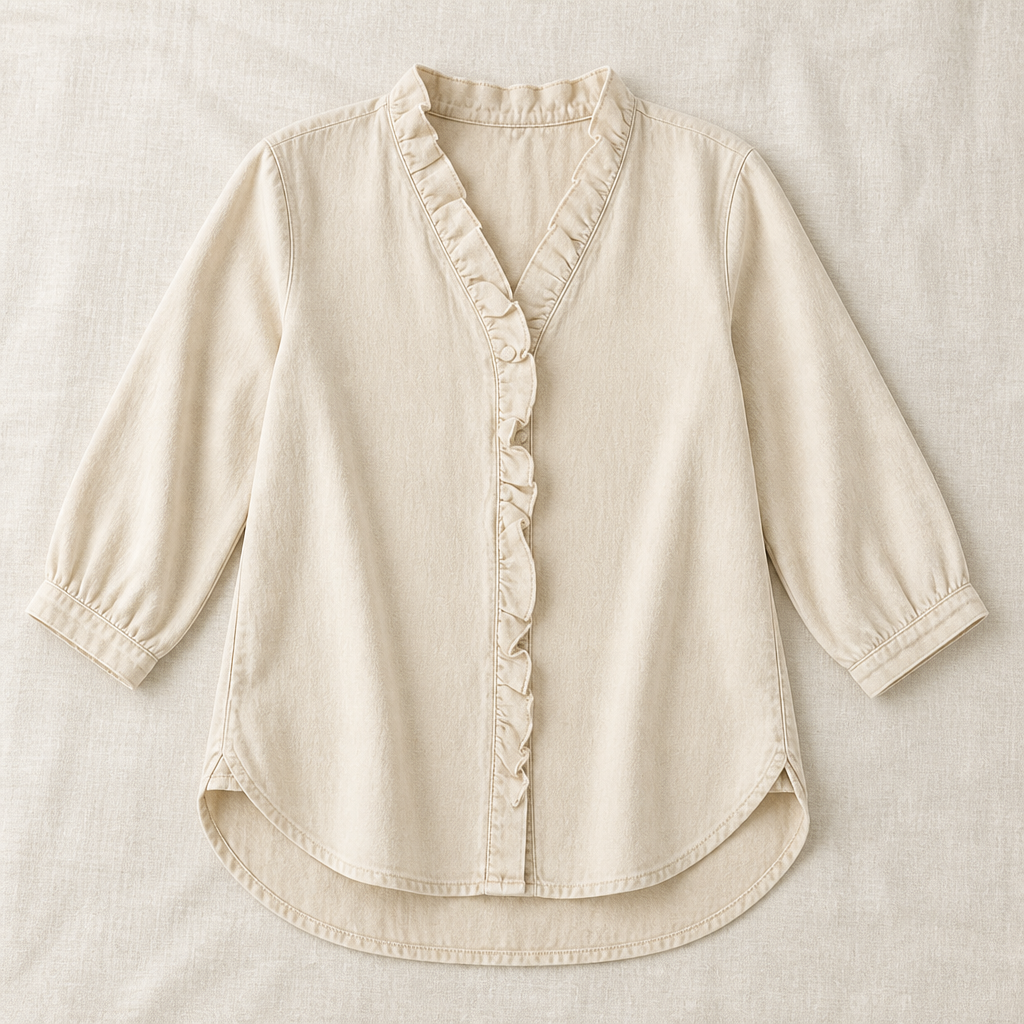 VelaFemme – Blouse en denim décontractée à volants sur le devant et ourlet asymétrique - Souliia