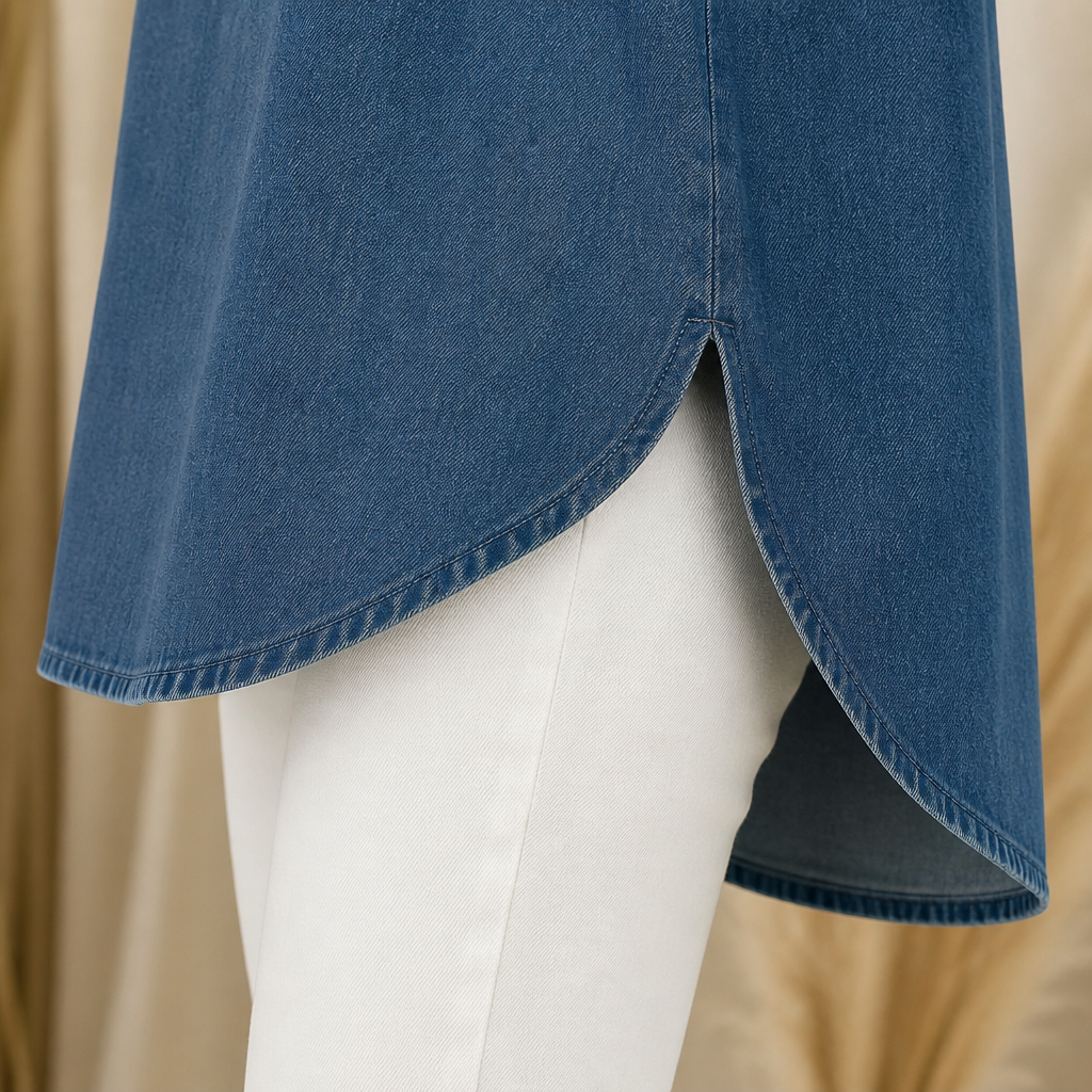 VelaFemme – Blouse en denim décontractée à volants sur le devant et ourlet asymétrique - Souliia