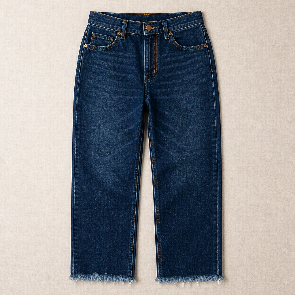 Vibrant Era – Retro Frayed-Hem Cropped Straight Leg Jeans - Souliia