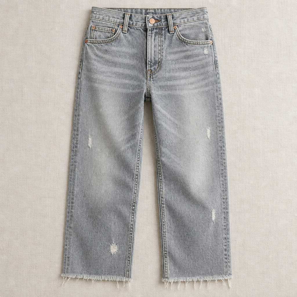 Vibrant Era – Retro Frayed-Hem Cropped Straight Leg Jeans - Souliia