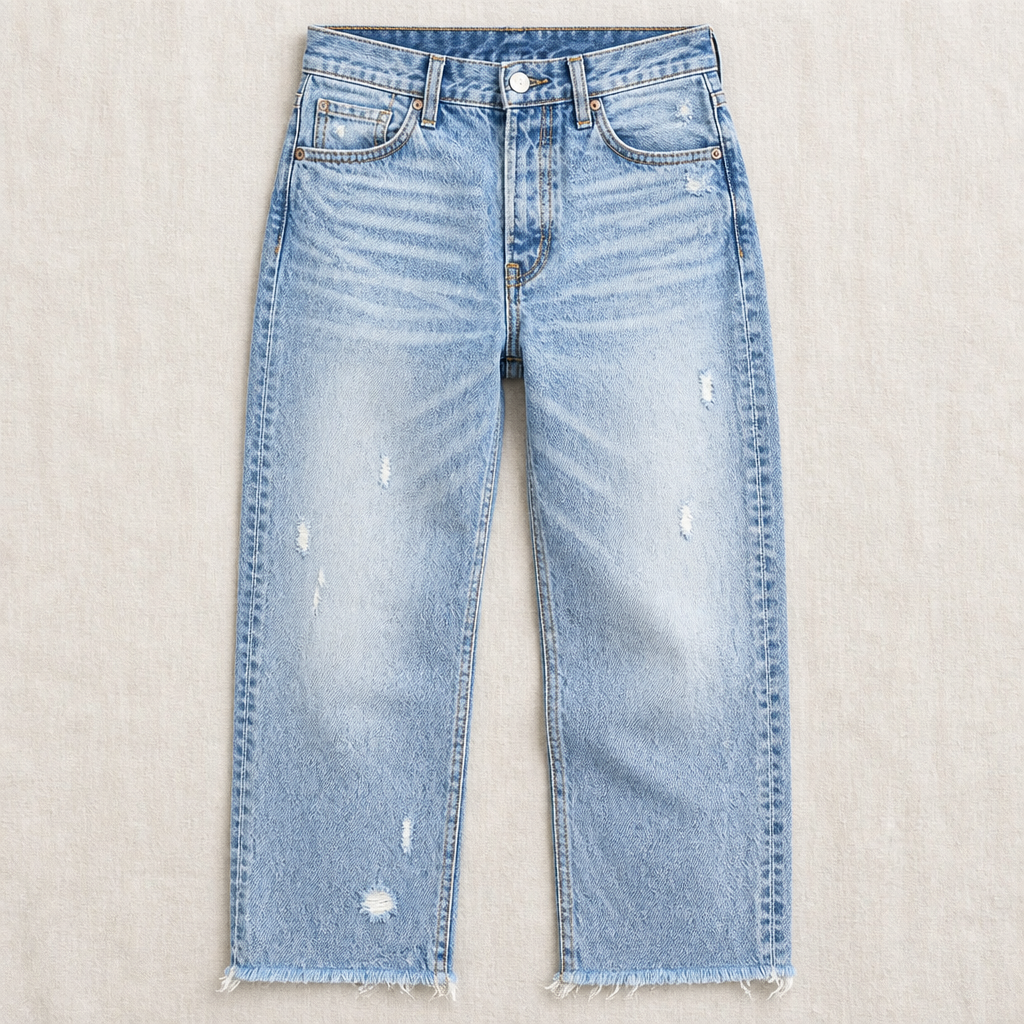 Vibrant Era – Retro Frayed-Hem Cropped Straight Leg Jeans - Souliia