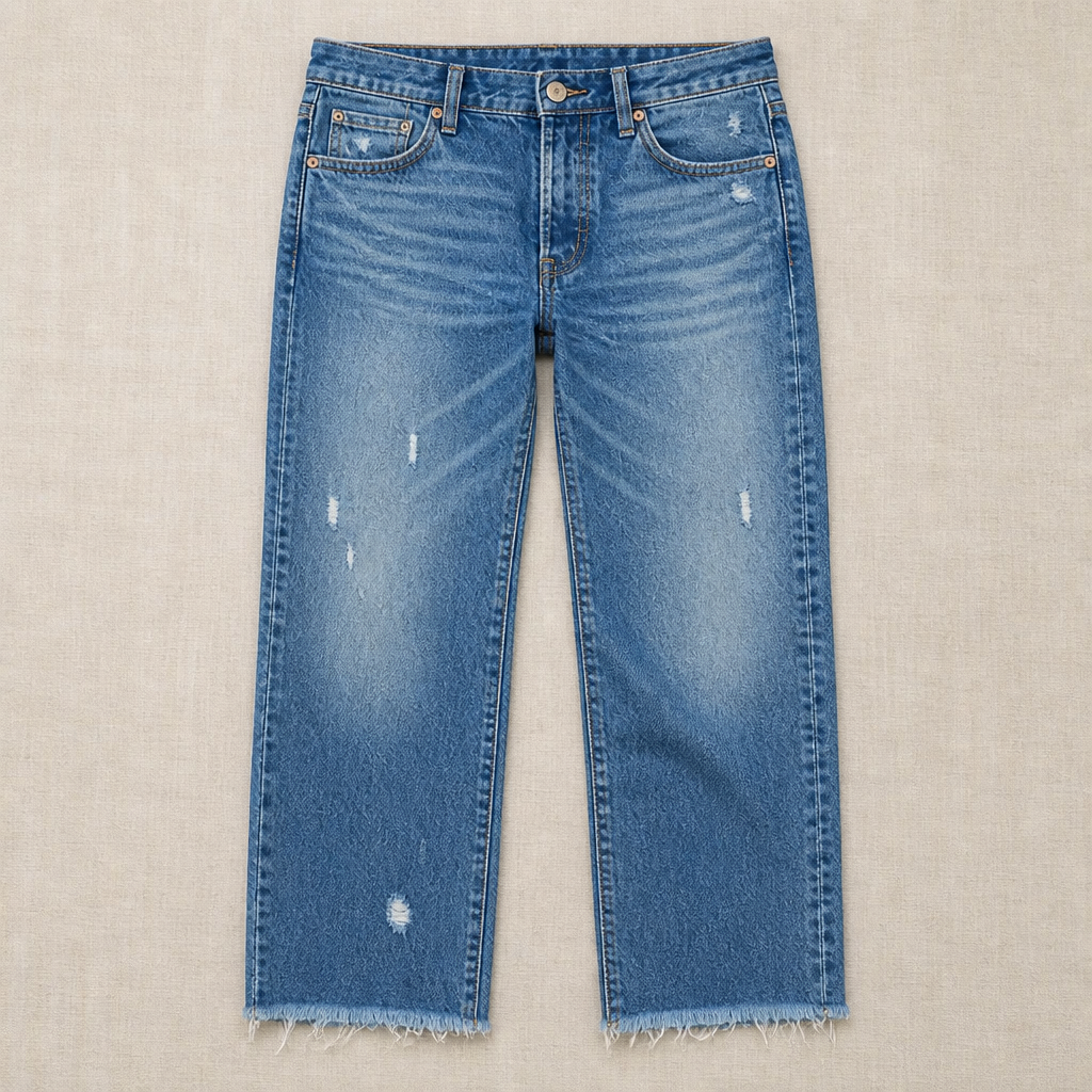 Vibrant Era – Retro Frayed-Hem Cropped Straight Leg Jeans - Souliia