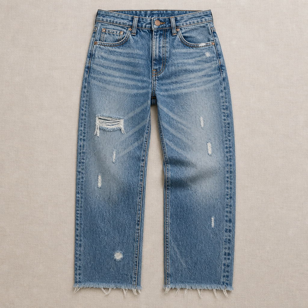 Vibrant Era – Retro Frayed-Hem Cropped Straight Leg Jeans - Souliia
