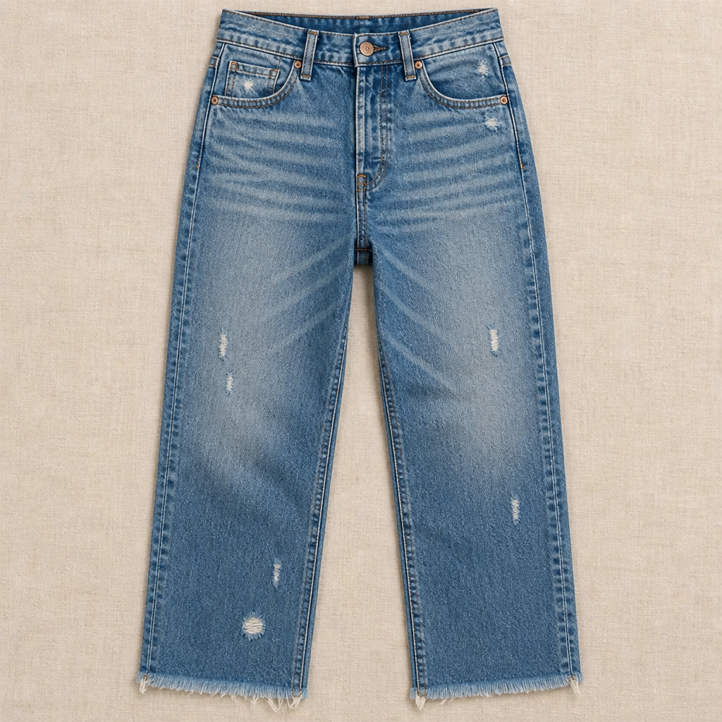 Vibrant Era – Retro Frayed-Hem Cropped Straight Leg Jeans - Souliia