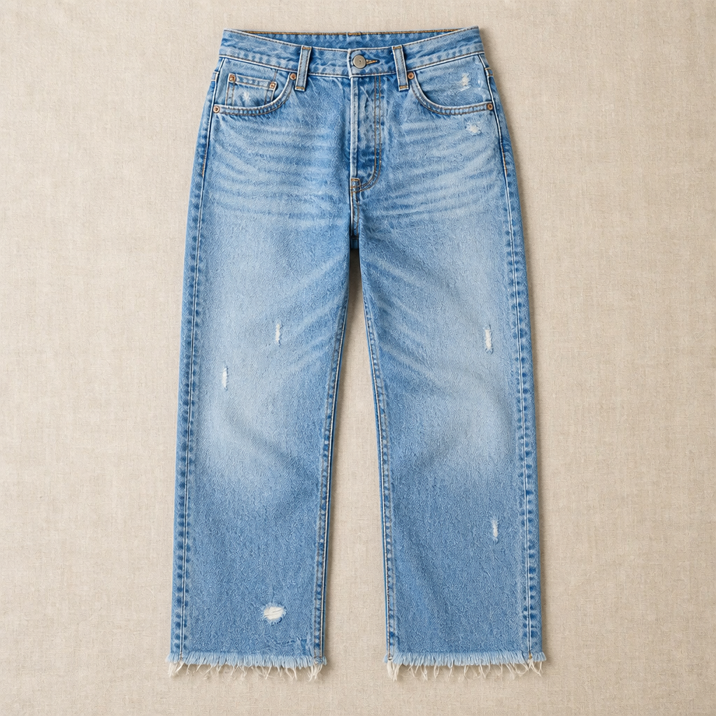 Vibrant Era – Retro Frayed-Hem Cropped Straight Leg Jeans - Souliia