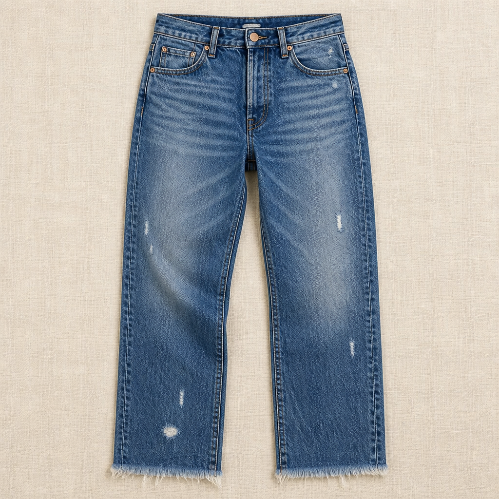 Vibrant Era – Retro Frayed-Hem Cropped Straight Leg Jeans - Souliia