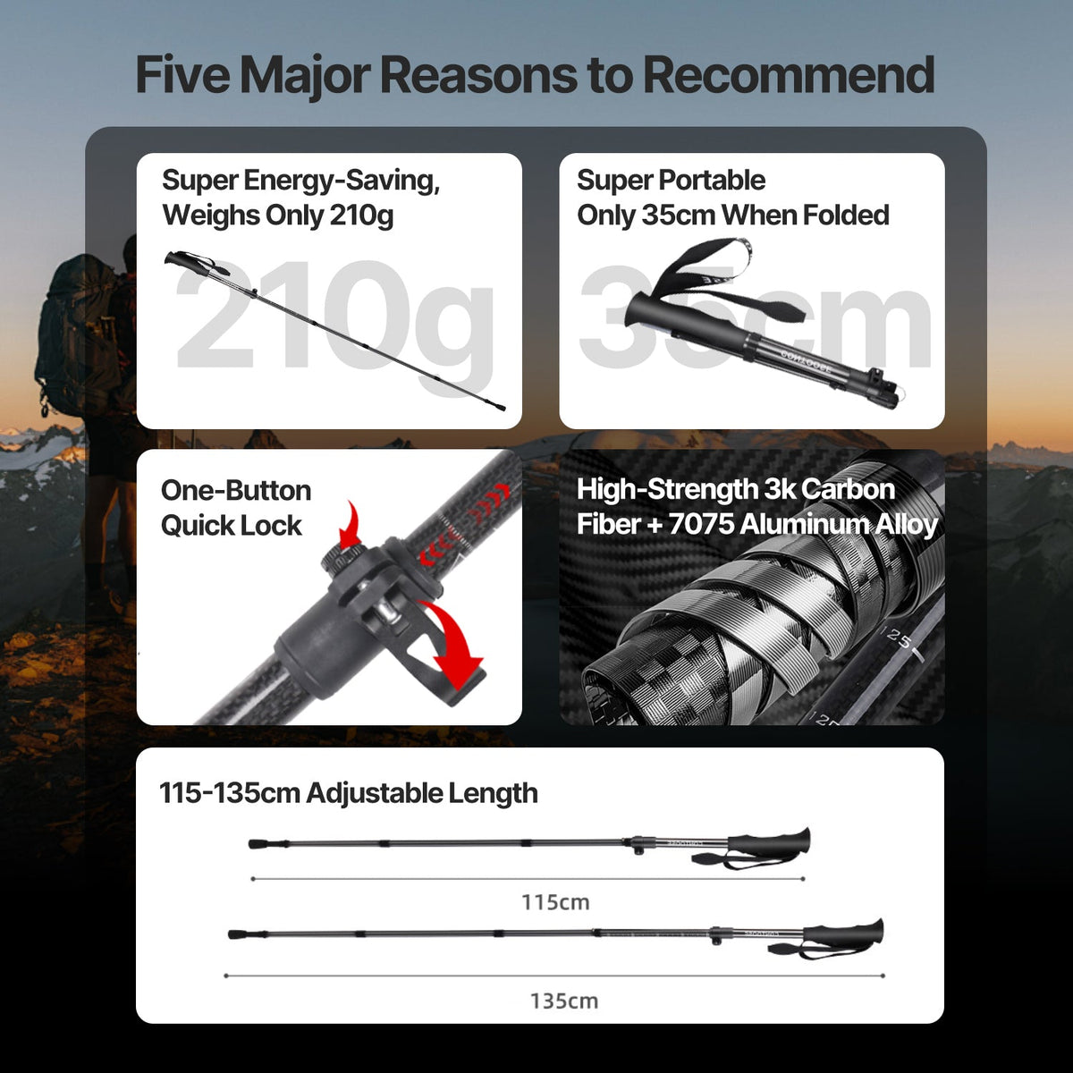Trekking Pole Made of Carbon Fiber - Souliia