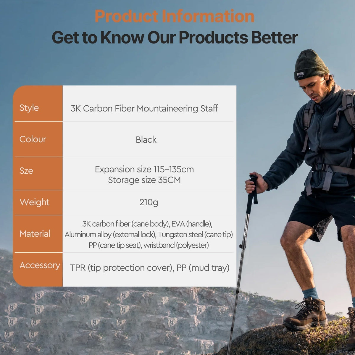 Trekking Pole Made of Carbon Fiber - Souliia