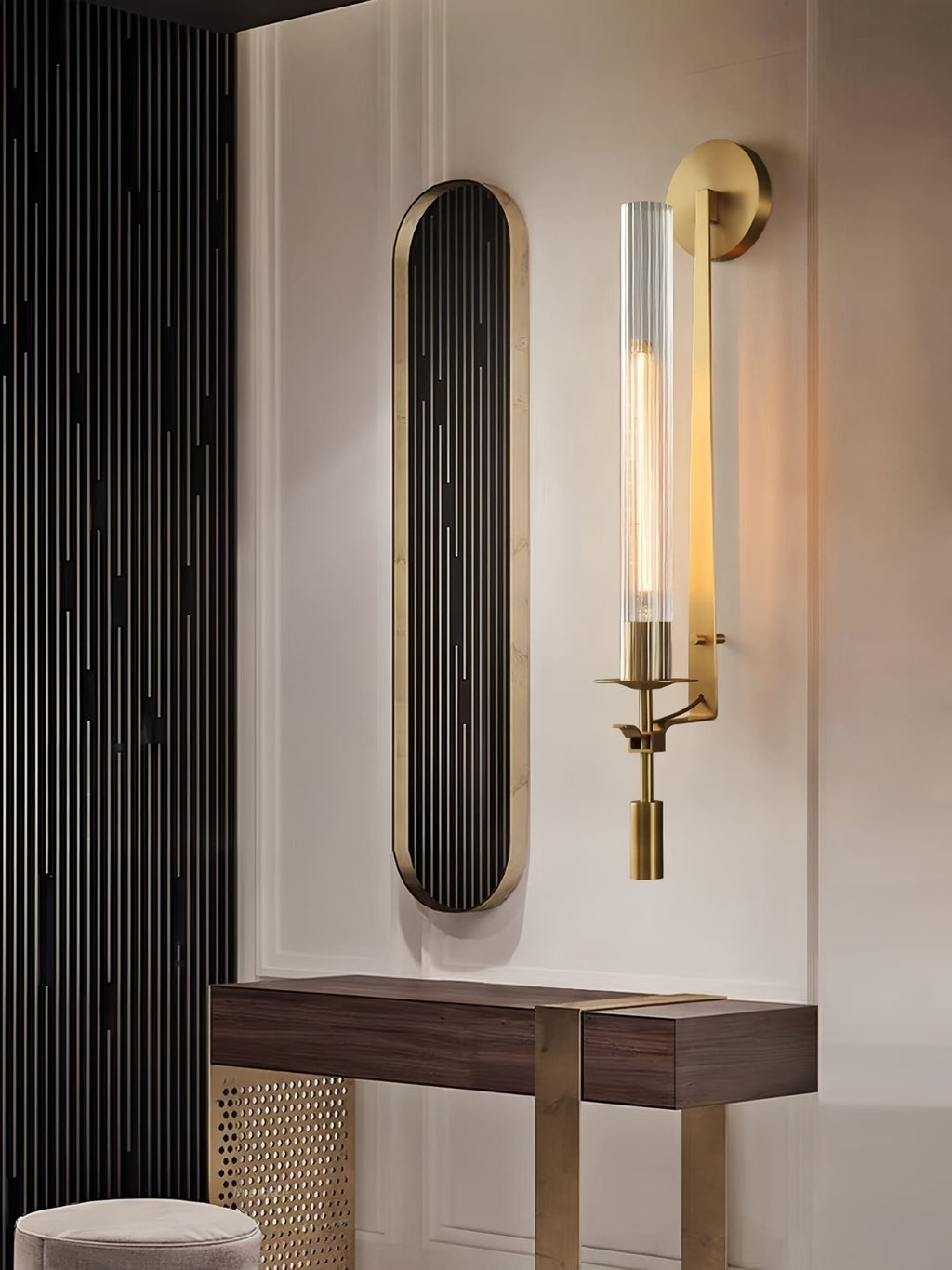 Slim Wall Light with Ribbed Glass and Metallic Modern Frame | Souliia