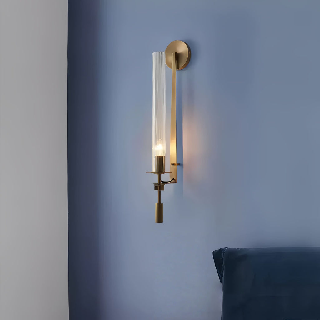 Slim Wall Light with Ribbed Glass and Metallic Modern Frame | Souliia
