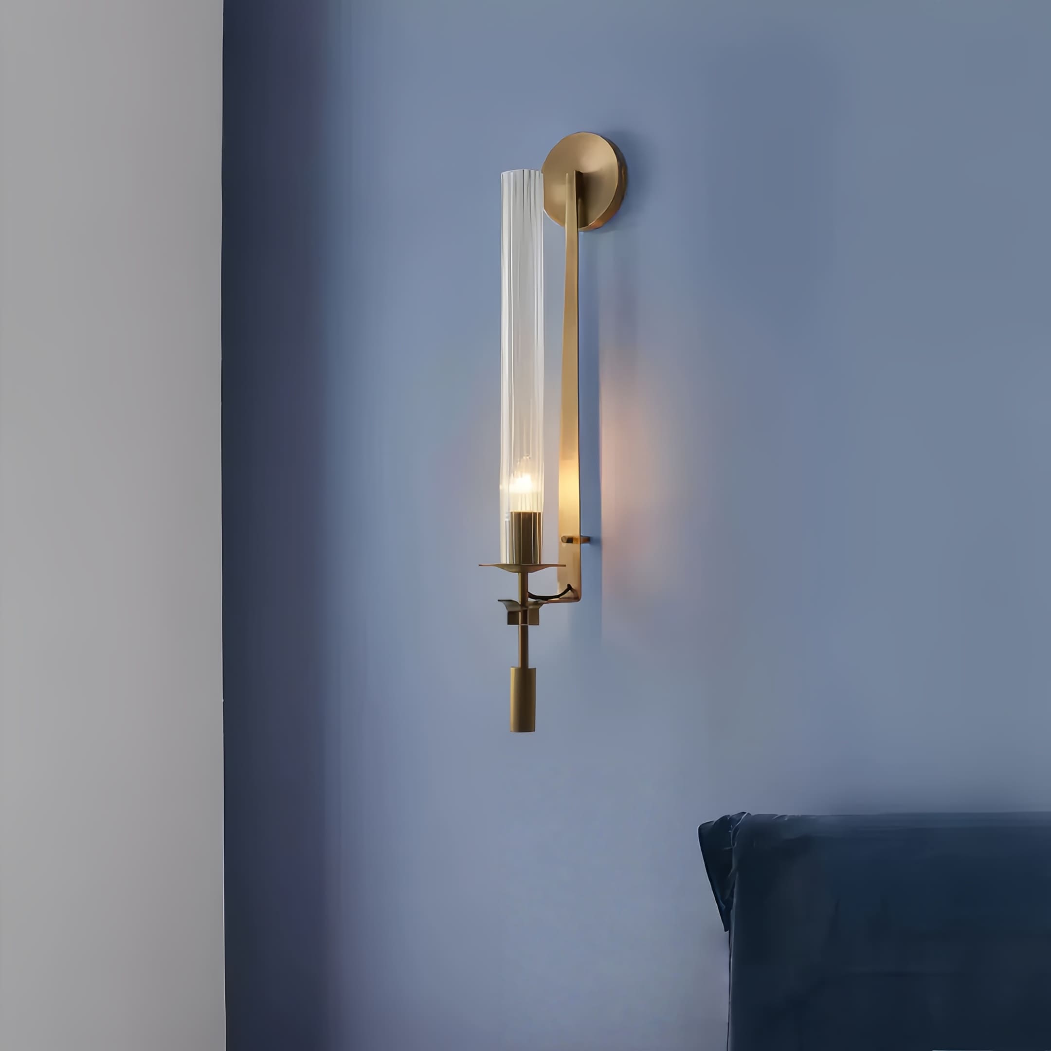 Slim Wall Light with Ribbed Glass and Metallic Modern Frame | Souliia