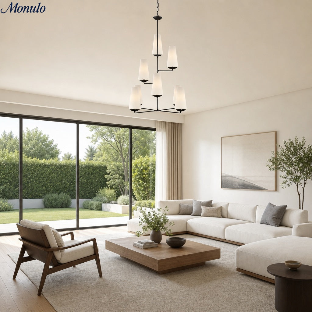 Rowan Tiered vertical Multi-Head Chandelier - Modern Metal and Fabric for Living Rooms and Foyer | Souliia