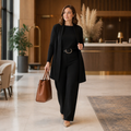 SculptEase – Elegant 3-Piece Knit Set with Long Cardigan & Wide-Leg Pants - Souliia