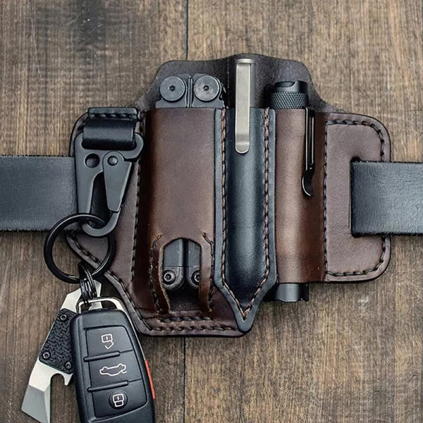 Leren tactische multitool-heuptas — versterkte achterkant