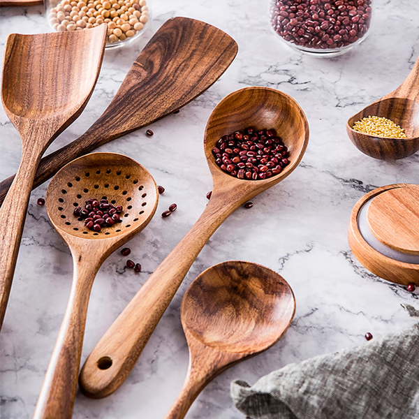 Premium Natural Teak Wood Kitchen Utensils — Non-Toxic, Eco-Friendly