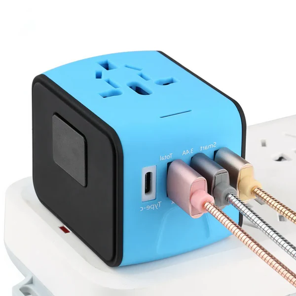Adaptateur de voyage universel multiports — 150+ régions, recharge USB