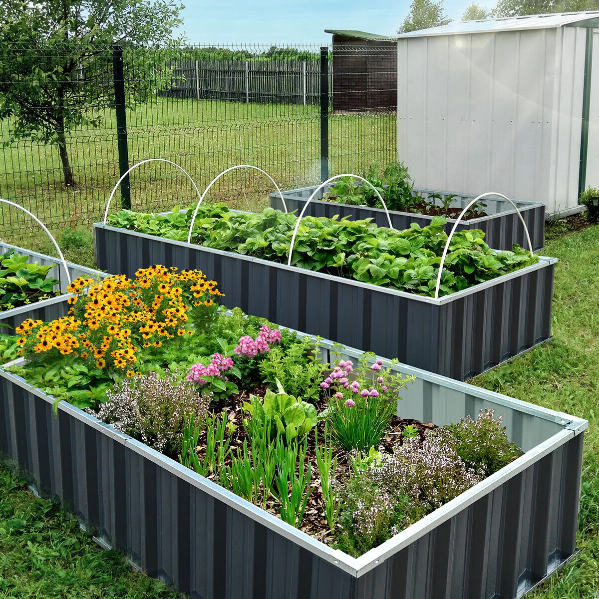 Canteiro elevado de exterior para flores e legumes