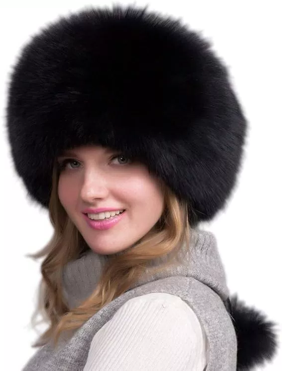 Women's 100% Natural Fox Fur Hat — Thick Winter Cap with Earmuffs