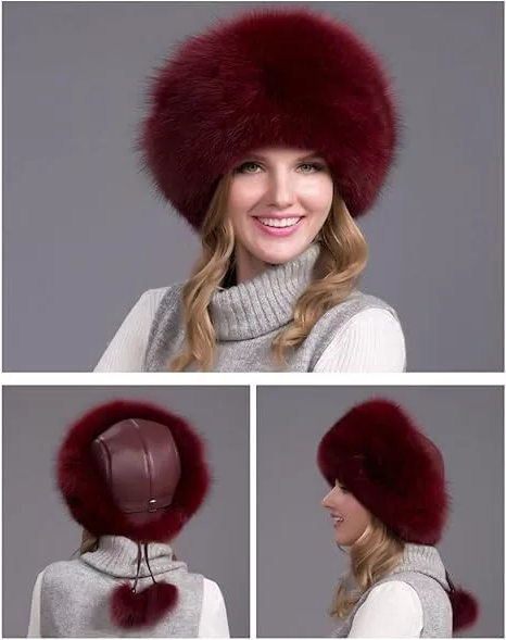 Women's 100% Natural Fox Fur Hat — Thick Winter Cap with Earmuffs