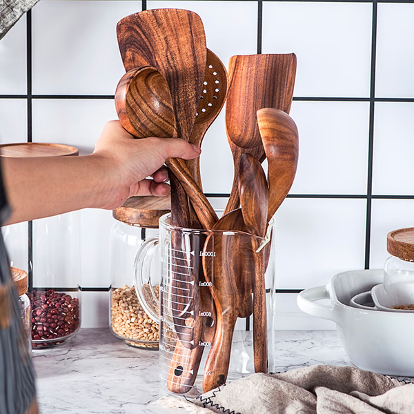 Premium Natural Teak Wood Kitchen Utensils — Non-Toxic, Eco-Friendly