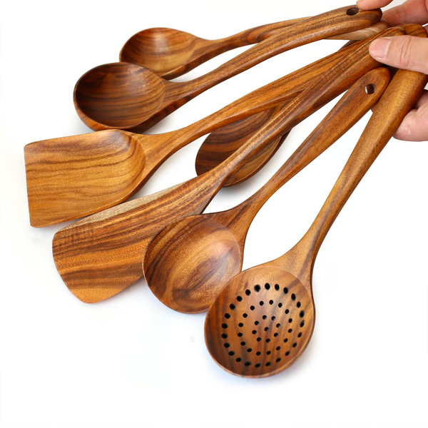 Premium Natural Teak Wood Kitchen Utensils — Non-Toxic, Eco-Friendly