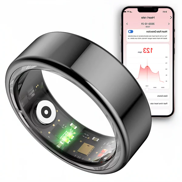 Smart ring i rustfrit stål — sundhedsovervågning i realtid
