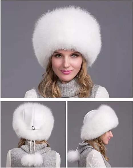 Women's 100% Natural Fox Fur Hat — Thick Winter Cap with Earmuffs