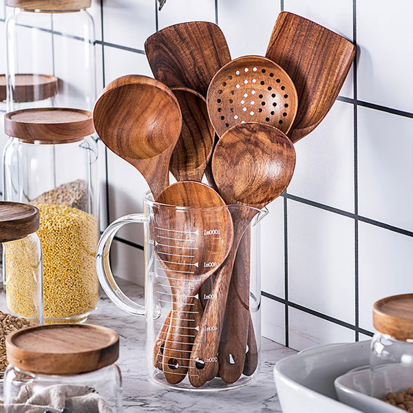 Premium Natural Teak Wood Kitchen Utensils — Non-Toxic, Eco-Friendly