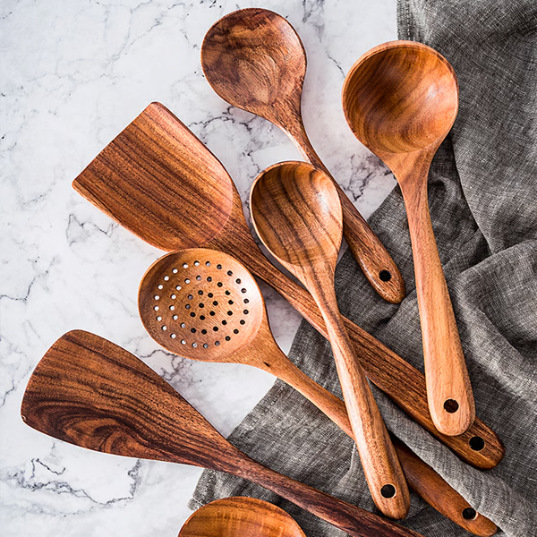 Premium Natural Teak Wood Kitchen Utensils — Non-Toxic, Eco-Friendly