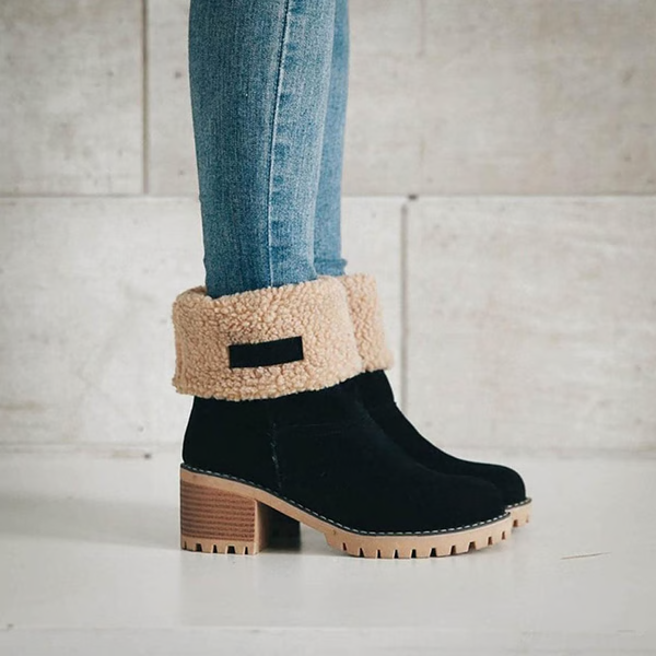 Botas de nieve cálidas para mujer con tacón ancho - Calzado de invierno elegante