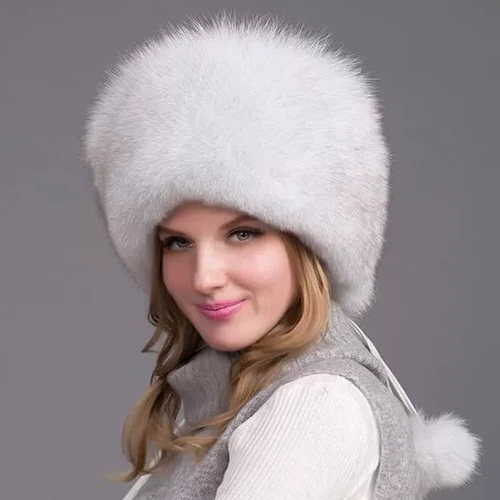 Women's 100% Natural Fox Fur Hat — Thick Winter Cap with Earmuffs