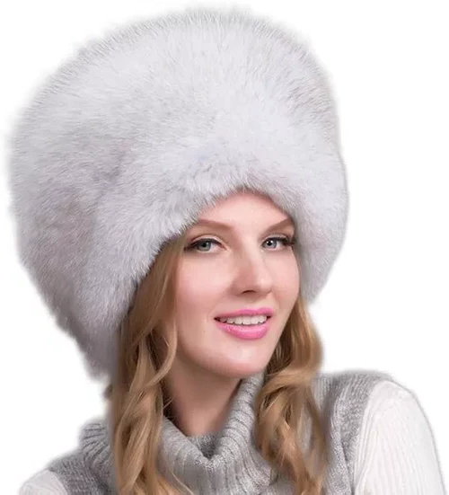 Women's 100% Natural Fox Fur Hat — Thick Winter Cap with Earmuffs