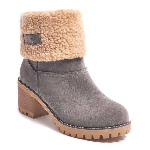 Botas de nieve cálidas para mujer con tacón ancho - Calzado de invierno elegante