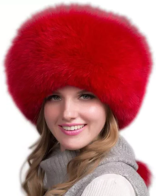 Women's 100% Natural Fox Fur Hat — Thick Winter Cap with Earmuffs