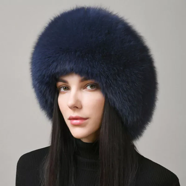Women's 100% Natural Fox Fur Hat — Thick Winter Cap with Earmuffs