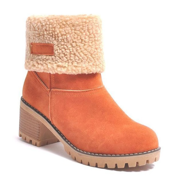 Botas de nieve cálidas para mujer con tacón ancho - Calzado de invierno elegante