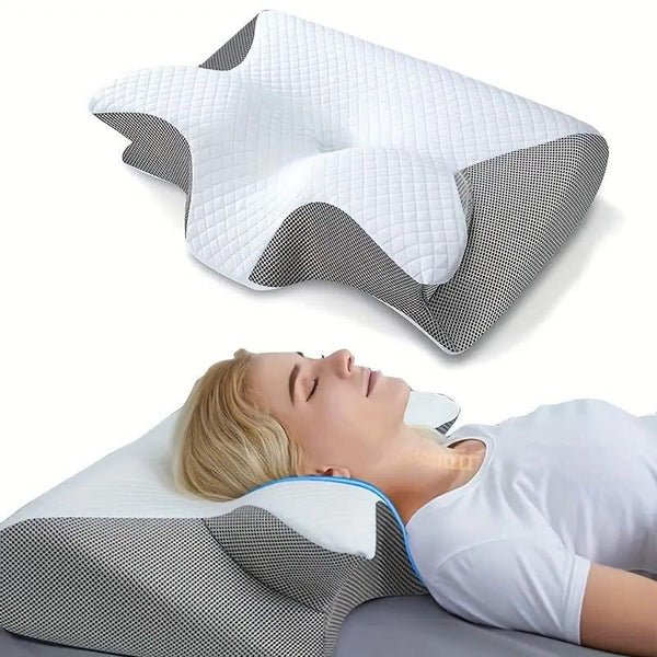 Sommerfuglformet pute med armlener — ergonomisk nakkestøtte