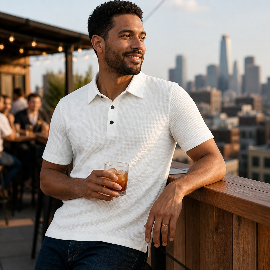 VentraBreeze – Cooling Textured Knit Polo with Snap-Button Placket - Souliia