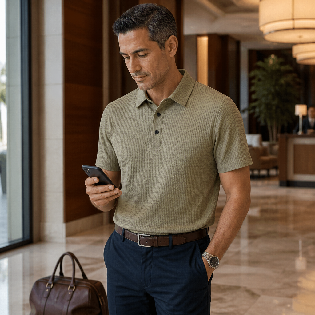 VentraBreeze – Cooling Textured Knit Polo with Snap-Button Placket - Souliia
