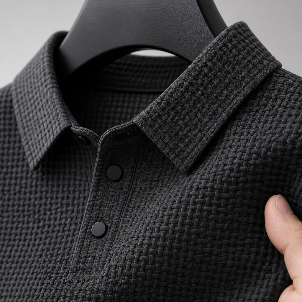 VentraBreeze – Cooling Textured Knit Polo with Snap-Button Placket - Souliia